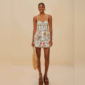 Farm Rio Delicate Forest Off White Linen Romper Swim Cover Up Size M Multicolor